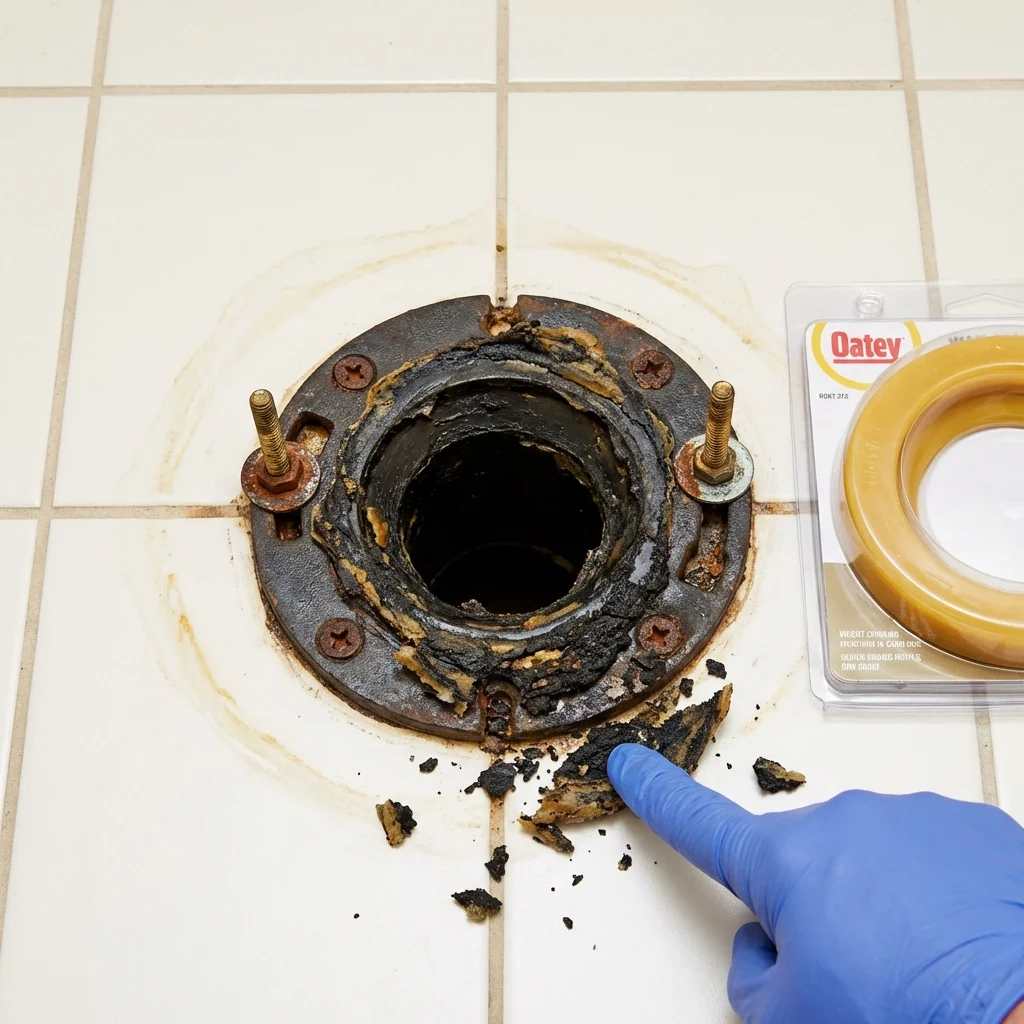 Failed wax ring showing water seepage at the base of a toilet in a Naples, FL home